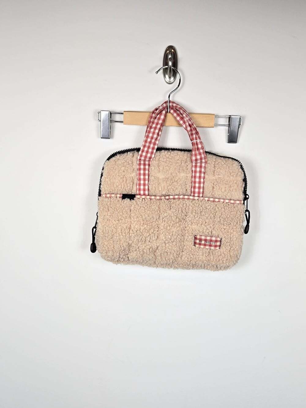 Zara Teddy Sherpa Tablet Bag Gingham Laptop Case Cottagecore New With Tags